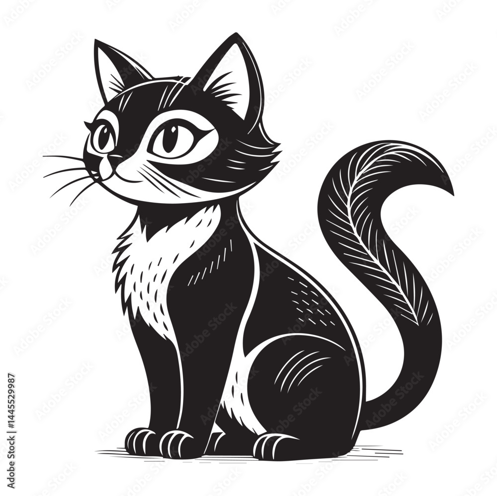 Obraz premium Black Cat Vector Isolated on White