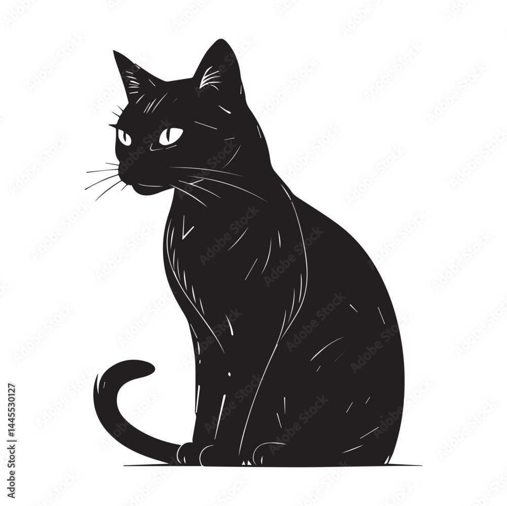 Obraz premium Cat Outline Vector – Black on White