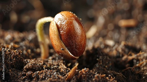 Seedling Emerging from Rich Soil in Close-Up View of Natural Growth