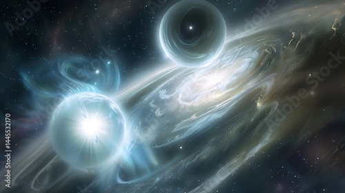 Celestial collision between two neutron stars creating a burst of gravitational waves