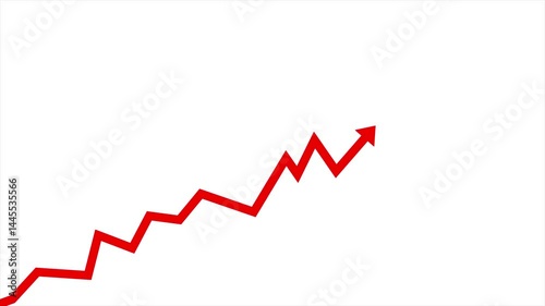 Chart arrow still goes up animation. Graph rising fast. Business animation. Economy concept. Red and white