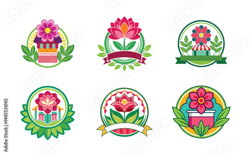 Colorful Flower Shop Logos Floral Designs Green Leaves