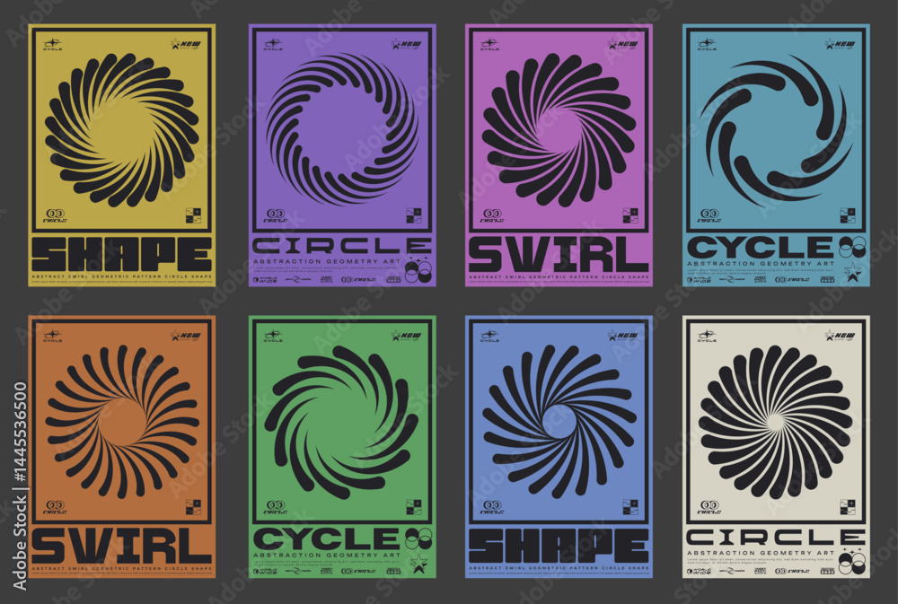 Set Of Circle Sun Shine Abstract Shape Posters. Swiss Design Placard. Brutalist Circular Swirl Forms. Geometric Optical Illusion Round Figure. Set Of Circle Sun Shine Abstract Shape Posters. Swiss Design Placard. Brutalist Circular Swirl Forms. Geometric Optical Illusion Round Figure.