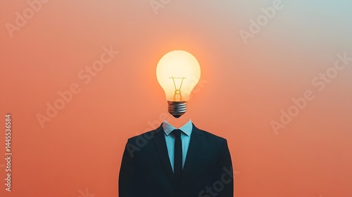 Obraz na płótnie Business professional with a glowing lightbulb head, symbolizing innovative solutions. w salonie
