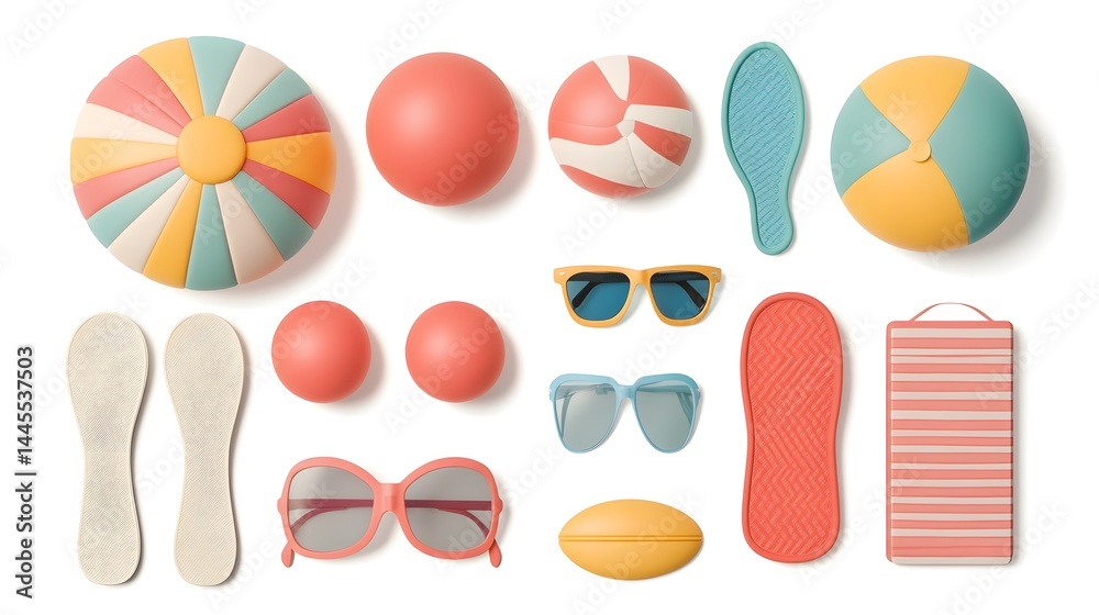 Vibrant collection of summer beach accessories