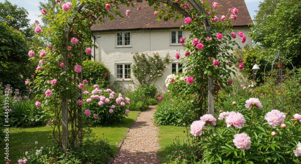 Fototapeta premium Cottage Garden with Roses, Photos