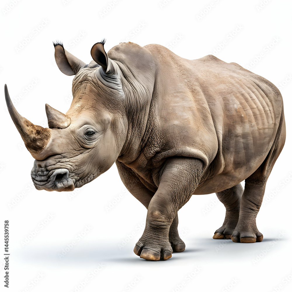Fototapeta premium majestic rhino standing isolated on clean white background