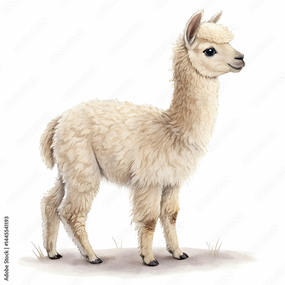 Naklejka premium Cute young Alpaca isolated on white background