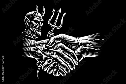 dark art style black and white The Devil's Deal