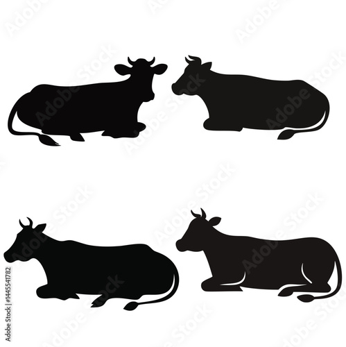 Cow Laying Down Resting Silhouette Vector Bundle Set