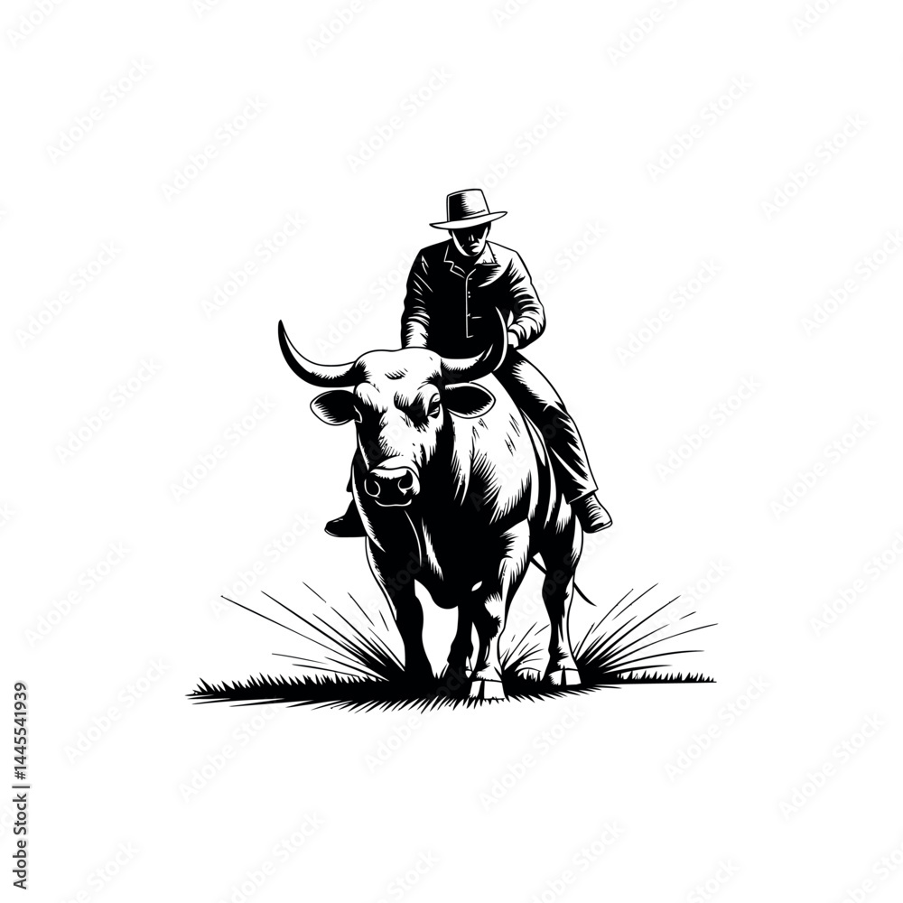 custom made wallpaper toronto digitalA black vector silhouette illustration depicts a cowboy riding a horse, an isolated animal from the farm