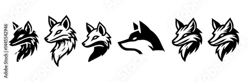 Fox head logos in minimalist black and white style