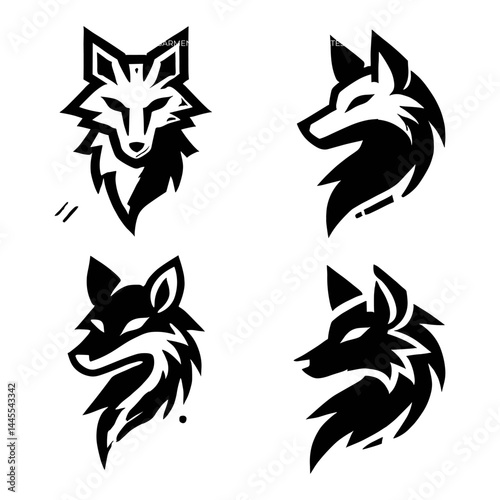 Fox head logos in minimalist black and white style