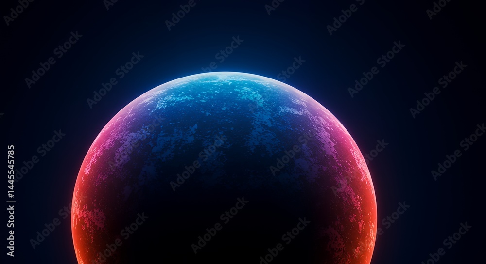 Fototapeta premium Glowing Planet Abstract Design with Colorful Surface and Dark Background