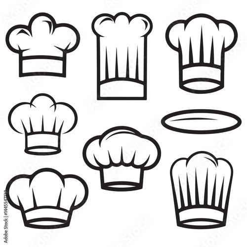  different types of BLACK VECTOR chef hat silhouette for graphic resources	