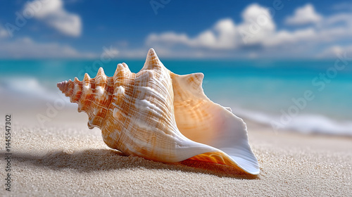A conch on the beach in soft light