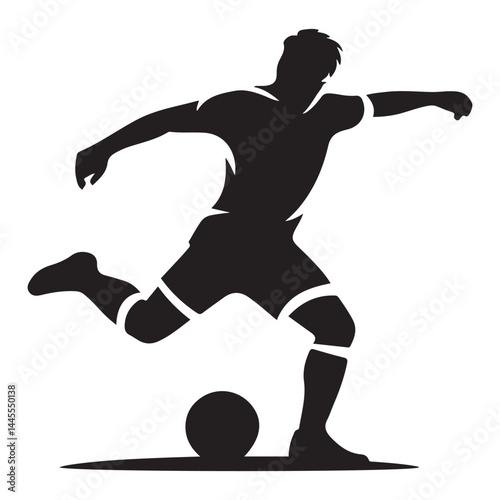 black vector of soccer player silhouette in dynamic movement, minimalist logo style Vector Black silhouettes. with white background