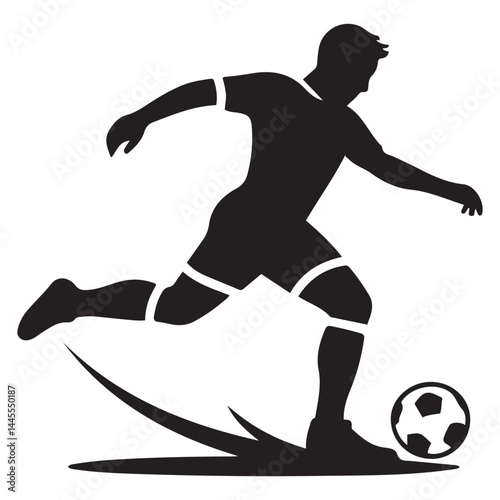 black vector of soccer player silhouette in dynamic movement, minimalist logo style Vector Black silhouettes. with white background
