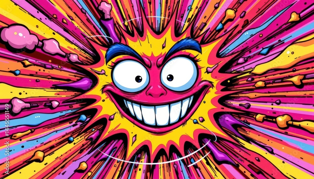 Naklejka premium the pink cartoon comics explosion features a vibrant and dynamic clash of colors, with bold outlines and exaggerated expressions that convey a sense of excitement and chaos.