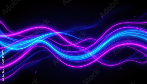 a visually striking abstract background composed of vibrant blue and purple neon wavy lines that intersect and flow together