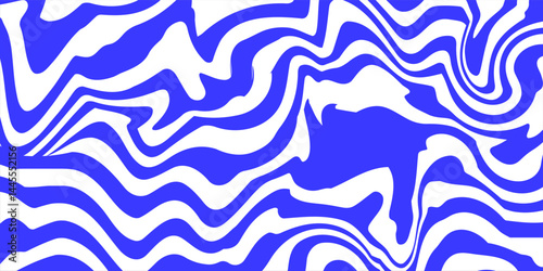 Blue wavy lines abstract background. Trendy psychedelic retro style backdrop. Waves, swirl and twirl pattern. Twisted distorted vector texture. Y2k aesthetic design