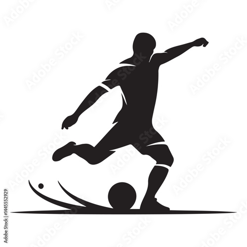 black vector of soccer player silhouette in dynamic movement, minimalist logo style Vector Black silhouettes. with white background