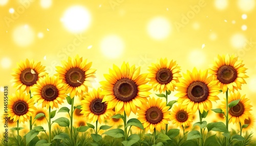 Blooming Sunflower Field with Bright Yellow Background and Soft Light