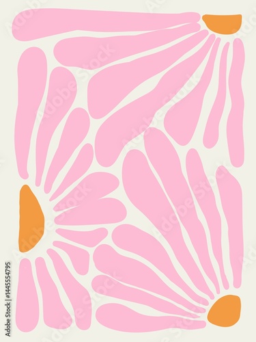 set of pink flowers and butterflies