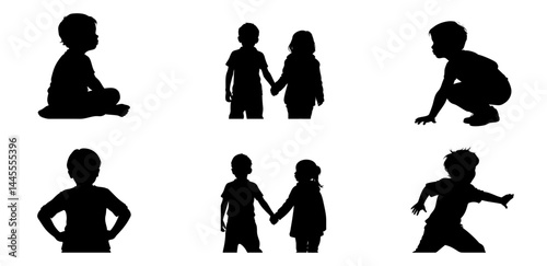 Silhouettes of Children at Play – Dynamic Poses and Energetic Movement.