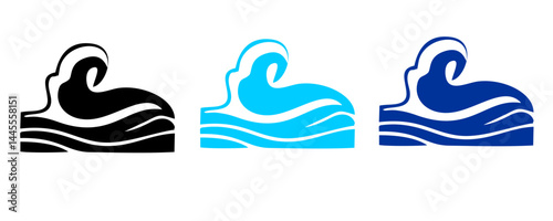 Ocean waves collection. Sea storm wave isolated. Waves, water elements set. Nature wave water storm linear style illustration