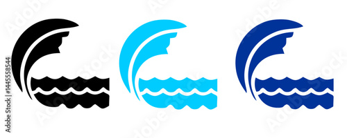 Ocean waves collection. Sea storm wave isolated. Waves, water elements set. Nature wave water storm linear style illustration