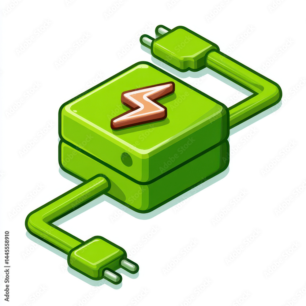 Obraz premium Green energy icon with electric plugs and lightning bolt symbol, representing power and technology