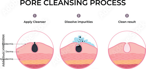 Pore Cleansing Process: A Step-by-Step Visual Guide Design Vector Illustration