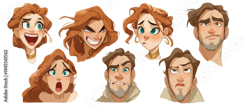 A set of expressive character faces for an Astrologer, showcasing different emotions: happy, angry, surprised, sad, mischievous, and neutral.