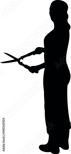 Silhouette Illustration of Female Worker in the Park Carrying Garden Scissors