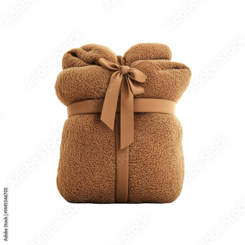 Cozy Brown Teddy Fleece Blanket Gift Wrapped with Ribbon