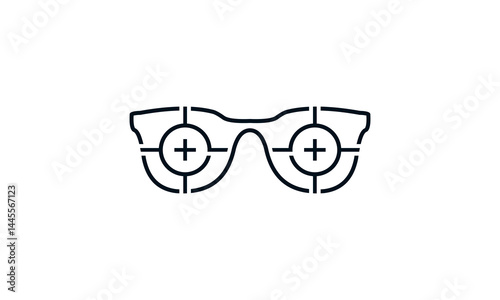Minimalist icon of glasses with target crosshairs. Ideal for concepts like vision correction, accuracy, precision, and focus.