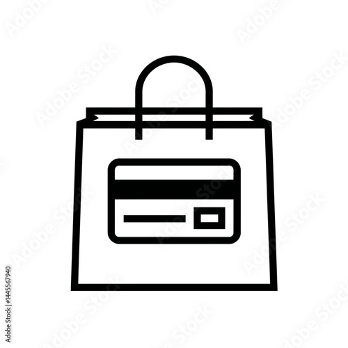 Simple line art illustration of a shopping bag with a credit card inside, concept for online shopping, e-commerce, and payment methods