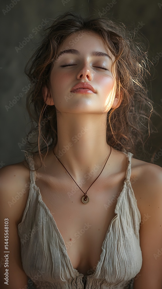 Serene Woman with Eyes Closed and Windblown Hair Serene Woman with Eyes Closed and Windblown Hair