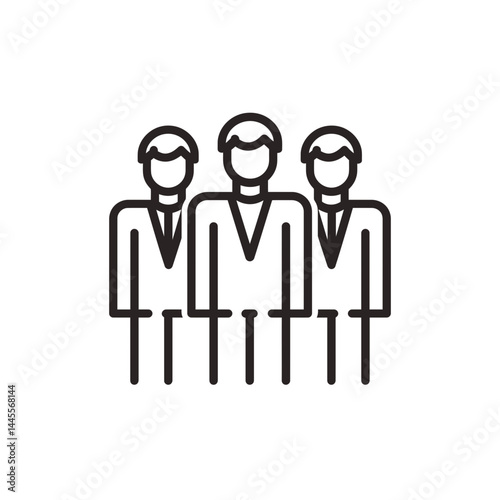 Three minimalist line art icons of men in suits, concept for teamwork, collaboration, partnership, and business presentations