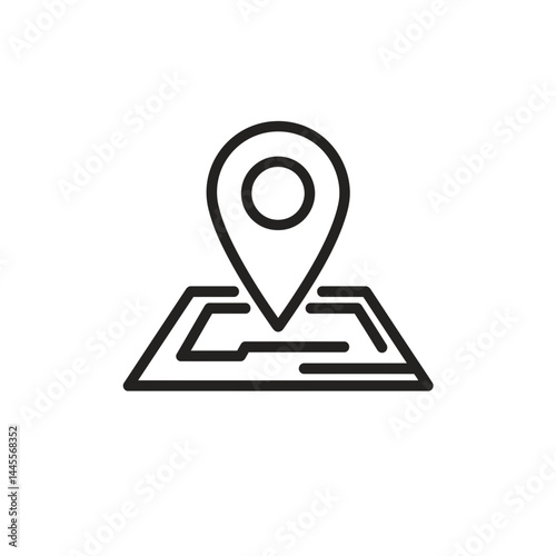 Simple line art illustration of location pin on map, concept for navigation app interface design