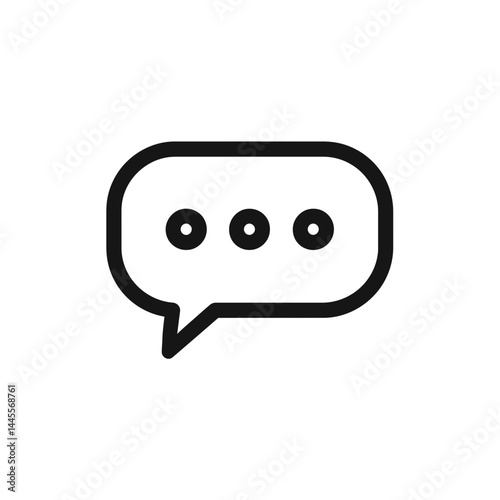 Simple black line speech bubble icon with three dots, concept for communication, messaging app interface design