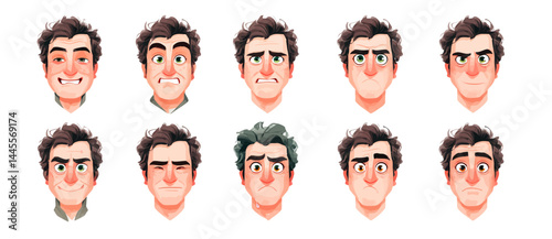 A set of expressive character faces for a Beekeeper, showcasing different emotions: happy, angry, surprised, sad, mischievous, and neutral.