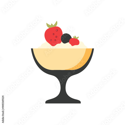 Simple Ice Cream Sundae Illustration with Berries
