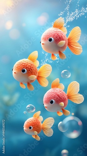 Cartoon underwater scene design template ,cute fish school,game or mobile app, illustration.