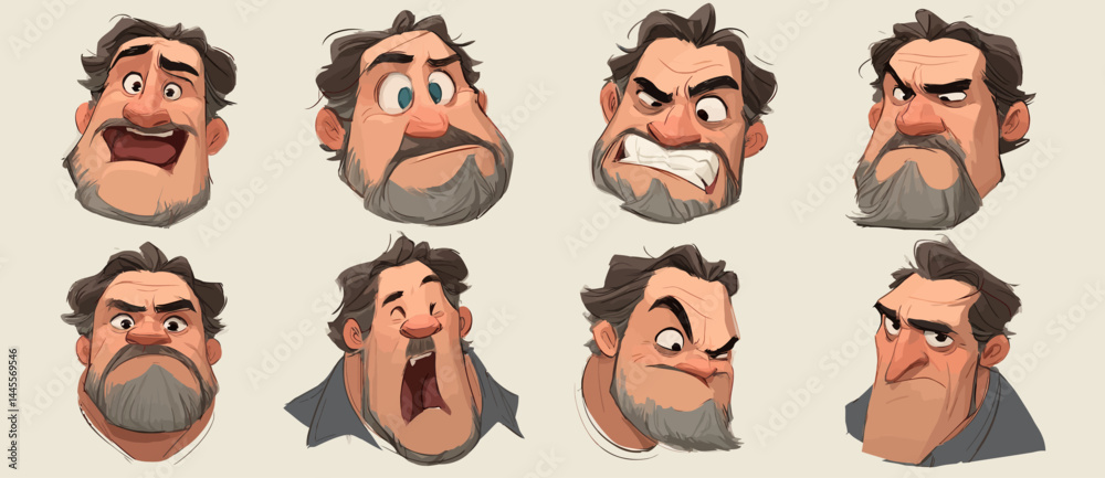 A set of expressive character faces for an Architect, showcasing different emotions: happy, angry, surprised, sad, mischievous, and neutral. A set of expressive character faces for an Architect, showcasing different emotions: happy, angry, surprised, sad, mischievous, and neutral.