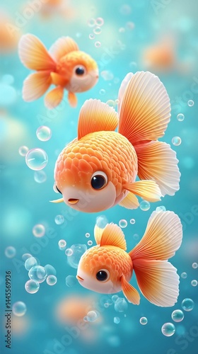 Cartoon underwater scene design template ,cute fish school,game or mobile app, illustration.