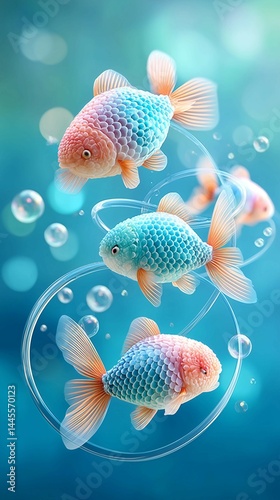 Cartoon underwater scene design template ,cute fish school,game or mobile app, illustration.