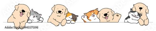 Vector Illustration of Cartoon Dog and Cat Couples on Isolated Background. Hand Drawn Vector Illustration.