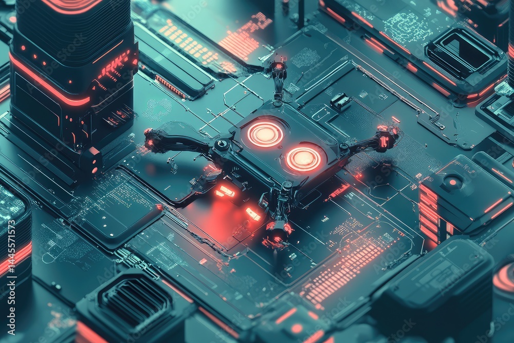 Fototapeta premium Futuristic AI technology concept illustration with modern digital elements. AI generated illustration.
